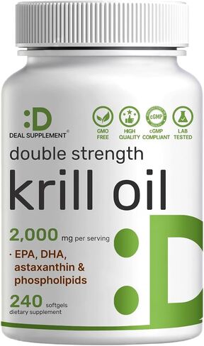 DEAL SUPPLEMENT Antarctic Krill Oil 2,000 mg Per Serving, 240 Softgels | Omega-3 with EPA, DHA, Phospholipids & Astaxanthin | Non-GMO, Gluten Free in Kuwait