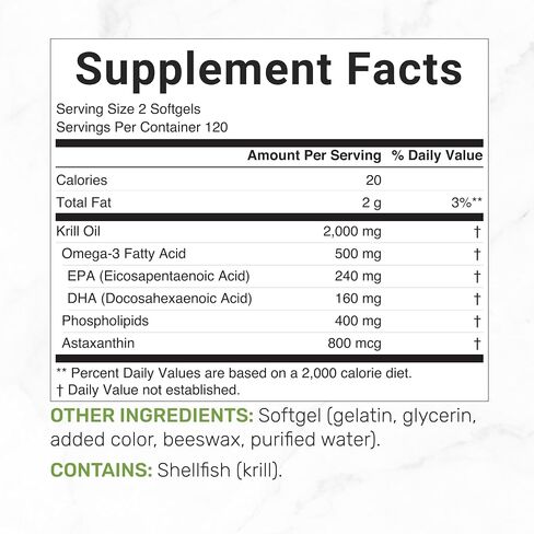 DEAL SUPPLEMENT Antarctic Krill Oil 2,000 mg Per Serving, 240 Softgels | Omega-3 with EPA, DHA, Phospholipids & Astaxanthin | Non-GMO, Gluten Free in Kuwait