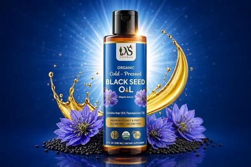 Organic Black Seed Oil Cold-Pressed 8 fl oz | Unrefined Nigella Sativa, 3 times Thymoquinone (Over 1.5%) | 100% Pure and Natural Black Cumin Seed Oil, Omega 3 6 9, Non-GMO, Vegan ~ Das Naturals in Saudi Arabia