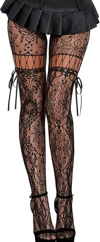 Women's Lace Stockings, Cute Bow Tie Lace Tights, Sexy Hollow-out Fishnet Pantyhose in Kuwait