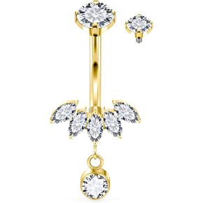 14G Belly Button Ring Piercing ASTM F136 Titanium Internally Threaded CZ Dangle Navel Rings 10MM Bar Length Hypoallergenic Dangling Belly Piercing Jewelry for Women Men Silver Gold in Saudi Arabia