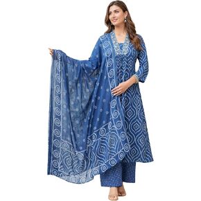 Cotton Anarkali Indian Kurti For Women Summer Dress Kurta Pant With Dupatta Set in Saudi Arabia
