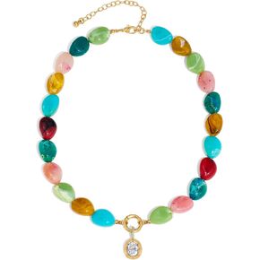 Multicolor Irregular Beaded Necklace for Women Chunky Resin Oval Bead Choker with Cubic Zirconia Pendant Summer Beach Mothers Day Gifts in Saudi Arabia