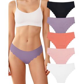 LEVAO Wavy Sides Seamless Underwear for Women No Show Bikini Ice Silk Breathable Panties 5 Pack S-XXL in Saudi Arabia