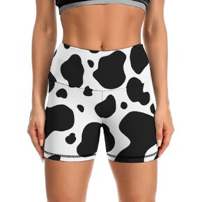 DZUAIKIT Black and White Cows Print Yoga Shorts for Women High Waist Tummy Control Workout Athletic Biker Shorts in Saudi Arabia