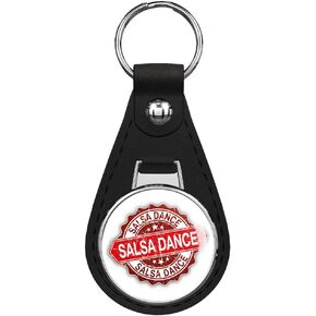 Salsa Dance Grunge Stamp Keychain Black Premium Leather Key Chain with Key Ring in Saudi Arabia