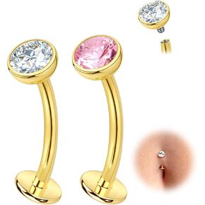 Titanium Belly Button Ring Women: Gold/Silver G23 Titanium 14G Floating Internally Threaded Flat Back CZ Belly Rings Piercing Jewelry for Womens Gifts - Navel Barbell Body Piercings Set in Saudi Arabia