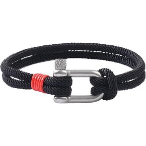Lantine Horseshoe Charm Braided Rope Bracelet for Men Friends Double Layers Nautical Manila Wrap Bangle 19Cm-23Cm in Saudi Arabia