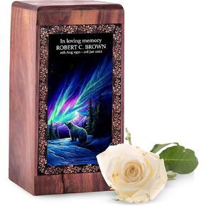 Bear Wood Urn for Human Ashes Adult Male - Wooden Box for Ashes - Blue Cremation Urns for Brother - Personalized Human Urn - Urns for Ash Customizable - 11 Inch in Saudi Arabia