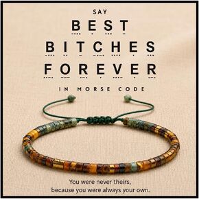 LIU JUN "Best Bitches Forever" سوار تحفيزي برمز مورس للنساء، قابل للتعديل BFF أساور مطرزة عين النمر الطبيعي الفيروزية مع رسالة مخفية هدية مجوهرات ملهمة للصداقة in Kuwait