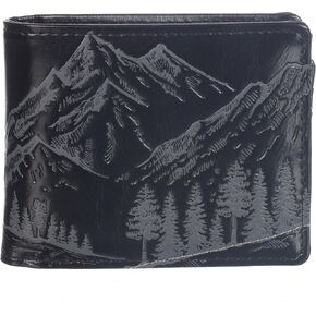 Shag Wear Men's Vegan Faux Leather Bifold Iconic Prints Wallet with Clear ID Window and Zipper Coin Pocket, Mountain Scene in Saudi Arabia