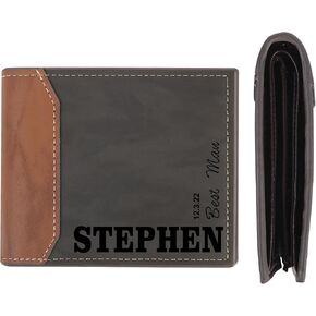 Custom Wallets for Men With Gift Box, Personalized Leather Wallets for Men with Name, Initial Name Wallet, Engraved Text on Wallet, Personalized Gifts for Men Dad Husband Son Boy Friend (Deep Brown) in Saudi Arabia