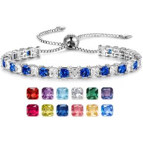 Birthstone Bracelets for Women, 925 Sterling Silver Princess Cut 6-9in Adjustable Tennis Bracelet, Anniversary Birthday Graduation Trendy Jewelry Gifts for Women Mom Wife Her in Saudi Arabia