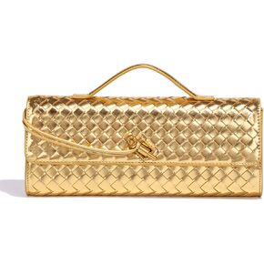 Evening Woven Handbag for Women PU Leather Clutch Purses Removable Strap Shoulder Bag Fashion Crossbody Tote Bag (Gold) in Saudi Arabia