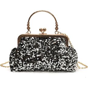 Sequin Evening Bag for Women, Sparkly Glitter Clutch Purse with Gold Chain Strap, Kiss-Lock Closure, for Party, Prom, Wedding in Saudi Arabia