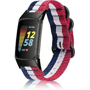 Nylon Watch Bands Compatible with Fitbit Charge 6/5, Quick-Dry Adjustable Breathable Replacement Sport Strap with Stainless Steel Ring Clasp for Workouts & All-Day Wear，Women Men in Saudi Arabia