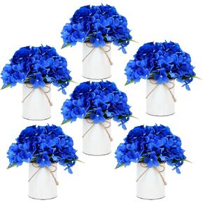 Flower Table Centerpieces - Set of 6 Floral Arrangement Artificial Wedding Hydrangeas Floral Arrangement with Rustic Metal Vase for Bridal Tea Party Event Decorations - Dusty Blue in Saudi Arabia