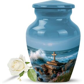 Fashionzaadi Cross Memorial Urns for Human Ashes Adult Female & Male Combo of 1 Large & 4 Keepsake Urn – Blue Urns for Human Ashes Adult Man & Women -Tree of Life Urn for Mom & Dad -10 & 3 Inch in Saudi Arabia