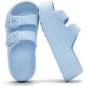 Women Open Toe Platform Slide Sandals Adjustable Double Buckles Non-Slip Wedge Slip on Shoes Beach Walking Blue 7.5 8 in Saudi Arabia