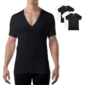 Men's Sweatproof Undershirt | Cotton Deep V Neck | Original Fit | with Sweat Pads | White, Black | 4 Pk Bundle | Large in Saudi Arabia
