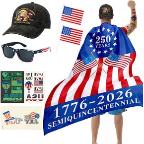 American Flag Cape Costume Set – 250th Anniversary USA Patriotic Accessories, Retro Flag Sunglasses, Embroidered USA Hat, Patriotic Tattoo, Small Flags, 4th of July Costume, Olympic Outfit in Kuwait