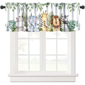 Woodland Animals Kitchen Valance, Watercolor Cute Jungle Forest Animals Green Leaves Short Window Drapes for Kids Girls Boys Kitchen Bedroom Living Room Nursery, 54x18Inch in Saudi Arabia