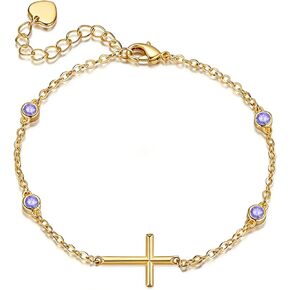 Midari June Light Violet Gemstone Birthstone Bracelet for Women 18K Gold Plating Cross Jewelry Birthday Gifts for Wife Her Daughter Mom in Saudi Arabia