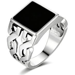925 Sterling Silver Plated Ring with Black Onyx for Men and Square Design, Classic Jewelry for Men in Saudi Arabia