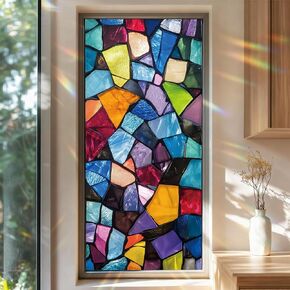 Stained Glass Window Privacy Film 18x40 Inch, Colorful Mosaic Design, Self Adhesive Frosted Glass Film for Privacy, Easy to Install, UV Protection, Decorative for Home, Office in Saudi Arabia