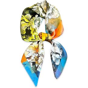 LumiSyne Silk Scarf Women Square Scarf Colorful Flower Tree Printed Satin Neckerchief Head Scarf Bandanas Headdress Hairband in Saudi Arabia