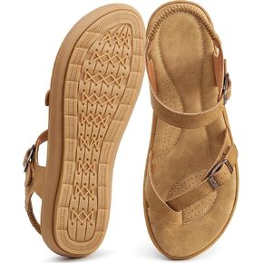 Womens Casual Comfort Sandals: Cushioned Footbed & Slip-Resistant Outsole for All-Day Walking - Adjustable Buckle & Ankle Elastic Strap for Daily Life Fit - Active Women in Saudi Arabia