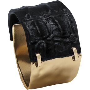 Leather Bracelet for Women Black Leather Golden Bracelet Bangle Chunky Leather Wrap Bracelet for Women Statement Jewelry Gift in Saudi Arabia