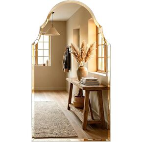 20 x 36 Inch Scalloped Arch Mirror, Frameless Beveled Vanity Mirror for Bathroom, Powder Room and Entryway, Solid-Backed Vertical Wall Mirror in Saudi Arabia
