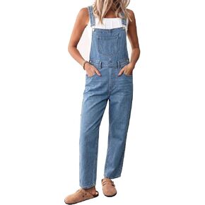 Women's Denim Overalls Adjustable Strap Bib Jumpsuit Straight Leg Casual Jean Overalls with Pockets in Saudi Arabia