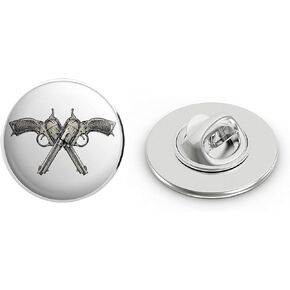 Simple Vintage Crossed Pistol Guns Sketch Round Metal 0.75" Lapel Pin Hat Shirt Pin Tie Tack Pinback in Saudi Arabia