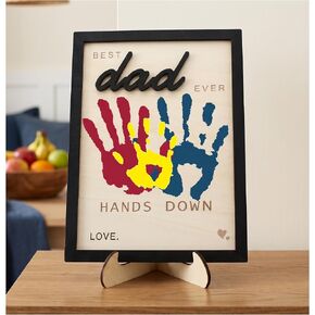 Best Dad Ever Hands Down Sign Personalized Father's Day Birthday Gifts Handprint Wooden Plaque Dad Gifts from Daughter Son Birthday Gifts Dad Art Sign Home Decoration (Best Dad Middle) in Saudi Arabia