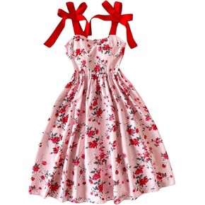 Floerns Girl's Floral Tie Shoulder Cami Dress Smocked Ruffle Flowy Beach A Line Dresses in Kuwait