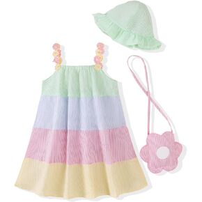 Toddler Girls Summer Dresses 3-Pieces Casual Sleeveless Sundress Girls' Flower Strap Dress with Bag and Hat Outfits in Saudi Arabia