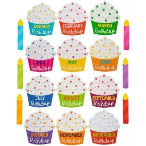 Birthday Cupcake and Candles Cutout Student Badge - Bulletin Board Decor Shapes - 44 Pieces in Saudi Arabia
