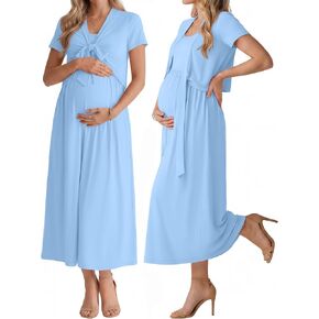 Baby Shower 2 Piece Maternity Outfit Maxi Dress Cardigan Set Pregnancy Summer Sleeveless Tank Dresses with Pockets in Saudi Arabia