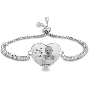 Custom Photo Memorial Bracelet – Personalized Heart Charm Keepsake Jewelry with Engraved Picture & Name, Stainless Steel “I Am Always With You" Commemorative Gift for Loved Ones (Style E) in Saudi Arabia
