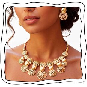 Yean African Choker Jewelry Set Gold Chunky Necklace and Earring Set Statment Necklace for Women in Saudi Arabia