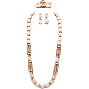 Nigerian Wedding African Beads Jewelry Set Women Simulated Pearl Necklace Earrings and Bracelet (5) in Saudi Arabia