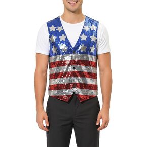 American Flag Sparkly Sequin Button Down Vest for Men Women 4th of July Patriotic Top V Neck Sleeveless Shirt Costume One Size in Saudi Arabia