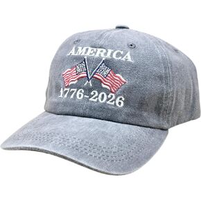 250th Anniversary Embroidered Adults Baseball Cap, Patriotic Crossed USA Flag, Unstructured Hat, Vintage Wash, 1776-2026 in Kuwait