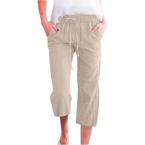 ONLYSTORY Capris Pants for Women Elastic High Waisted Summer Casual Straight Pant Adjustable Drawstring with Pockets in Saudi Arabia