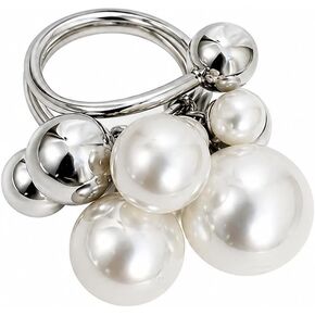 Pearl Cluster Statement Ring for Women, Adjustable Silver Tone Bubble Bead Ring Fashion Jewelry for Party Daily Wear in Kuwait