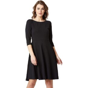 Compatible Miss Chase Women's Synthetic Skater Dress(MCAW18D12-42-62-02,Black,X-Small) in Kuwait