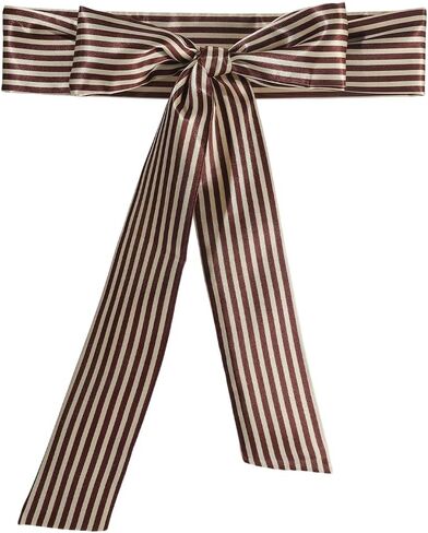 Brown White Striped Skinny Scarf Belt Fashion Satin Silk Purse Bag Neck Scarfs Silky Long Thin Ribbon Band Hair Head Scarves Waist Belts Necktie for Women Gifts Handbags Costume Accessories in Kuwait