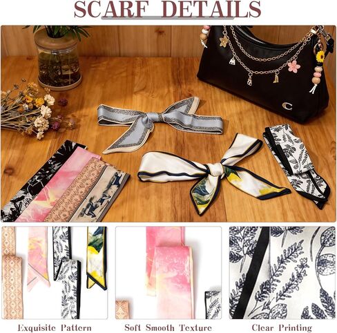 8PCS Women Handbag Scarf with Bag Charms Decorative &2PCS Little Daisy Keychain Charms for Bags Hair Accessories in Saudi Arabia